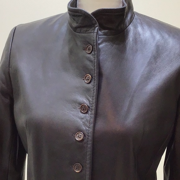 CARINA NEW YORK WOMEN BROWN LONG SLEEVES LEATHER JACKET SZ 6 - Picture 2 of 14